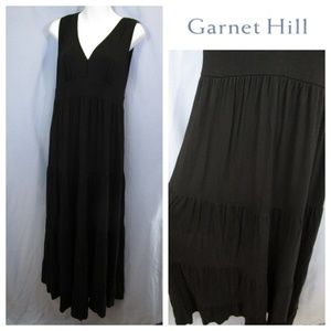 Garnet Hill Black Tiered Maxi Dress Stretch Chic S